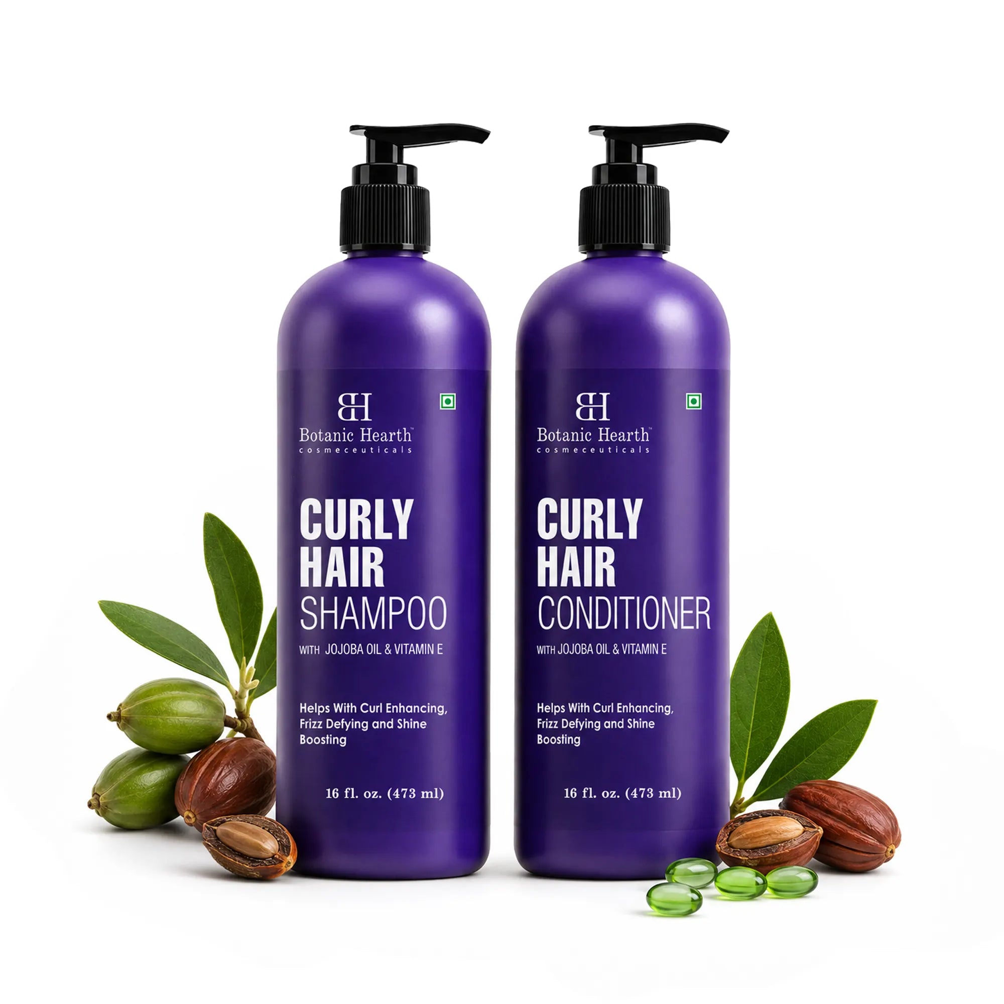 Curly Hair Shampoo and Conditioner Set with Jojoba Oil and Vitamin