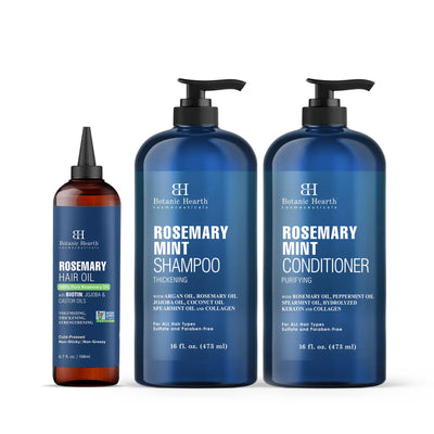 Rosemary Mint Shampoo and Conditioner Set + Rosemary Hair Oil With Biotin and Jojoba