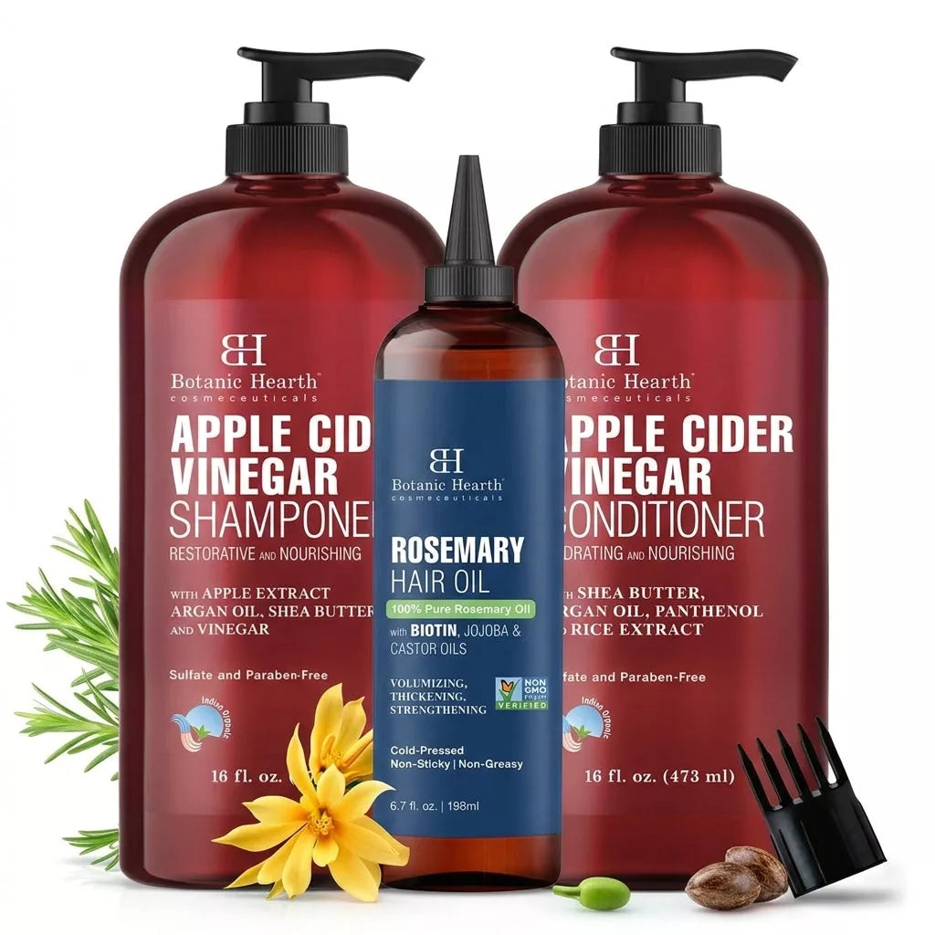 Apple Cider Vinegar Shampoo and Conditioner Set + Rosemary Hair Oil Wi –  Botanic Hearth