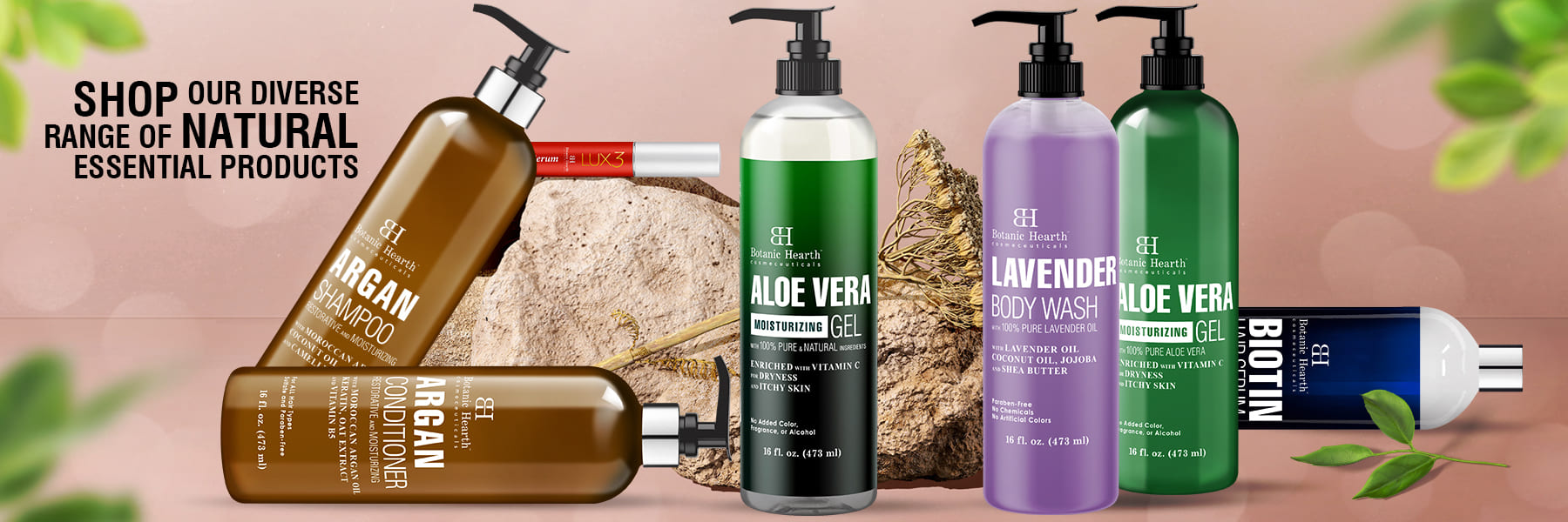 shop botanic hearths's diverse range of natural essential products banner