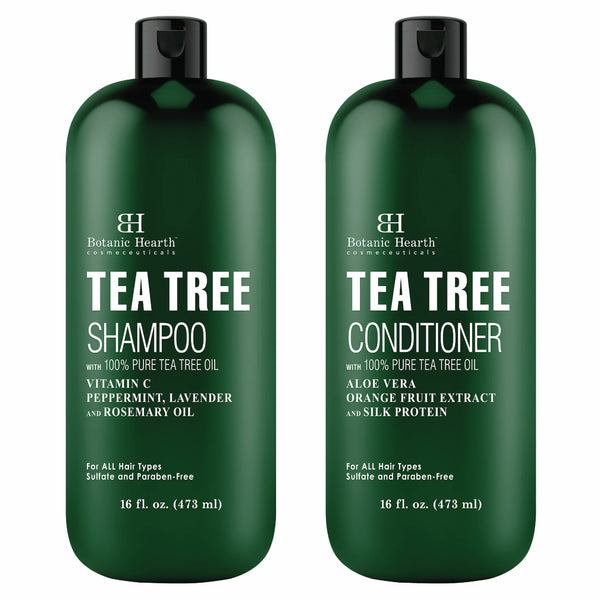 Tea Tree Shampoo and Conditioner Set - with 100% Pure Tea Tree Oil, for Itchy and Dry Scalp, Sulfate/Paraben Free - for Men and Women - 16 fl oz each