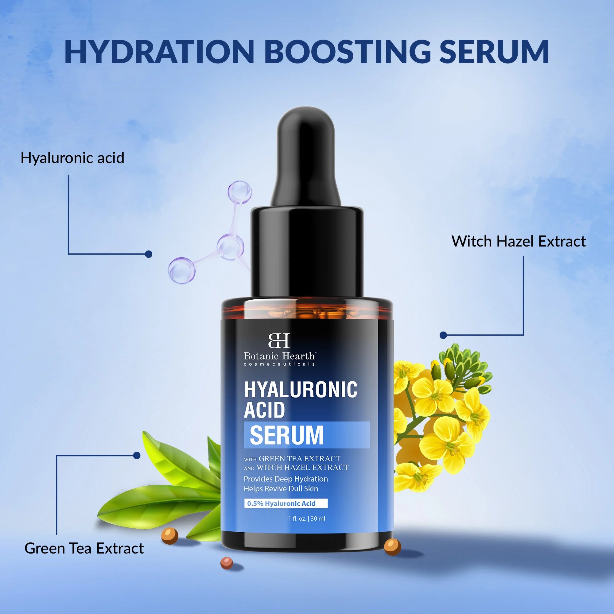 Hyaluronic Acid Serum with Witch Hazel & Green Tea Extracts | 1fl oz