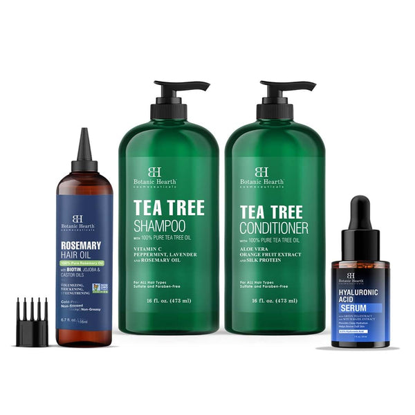 Botanic Hearth Hair Revival Combo – Tea Tree Shampoo & Conditioner, Hyaluronic Serum & Rosemary Hair Oil