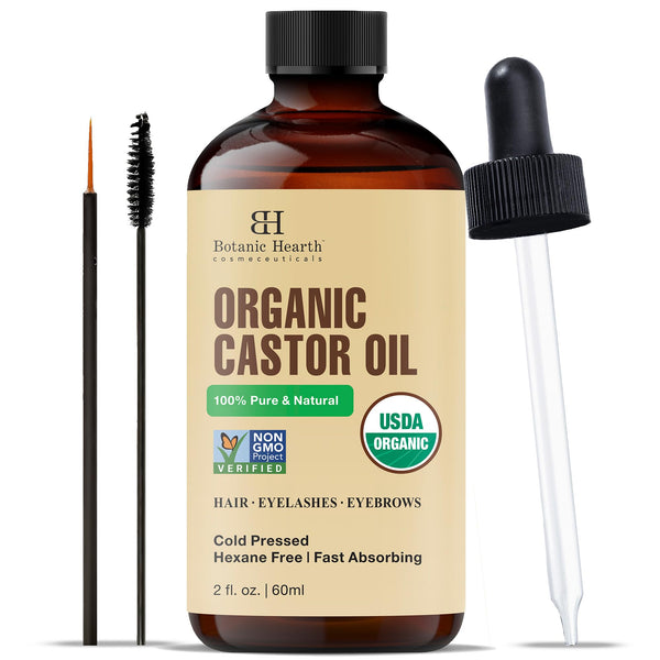 USDA Certified Organic Castor Oil with Eyebrow & Eyelash Brush | 2 fl oz