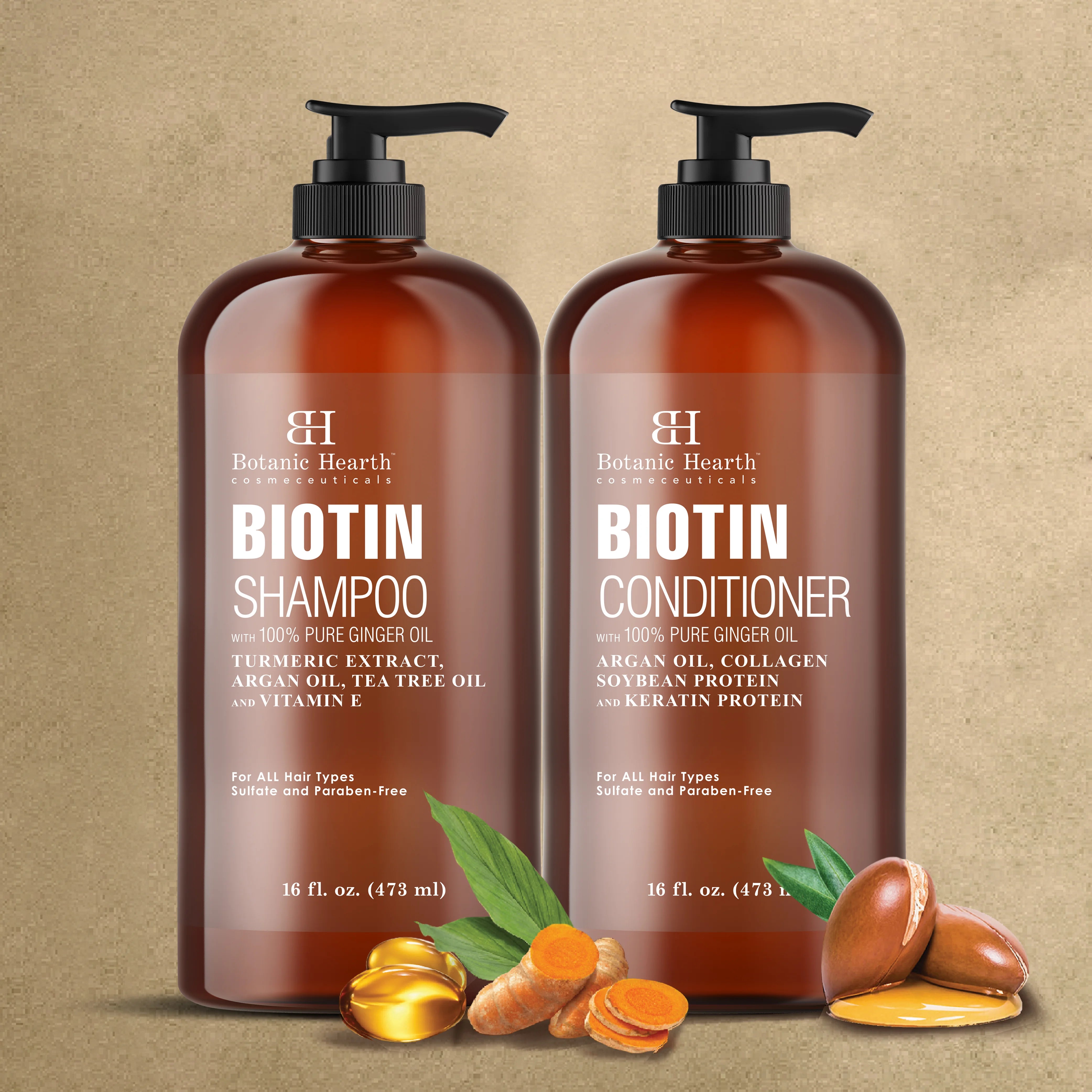 Biotin Shampoo and Conditioner Set  with Ginger Oil & Keratin | 16 fl oz each