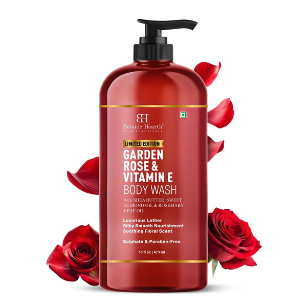 Garden Rose & Vitamin E Body Wash with Shea Butter, Sweet Almond Oil & Rosemary Leaf Oil – 16 fl oz