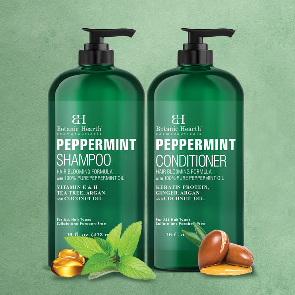 pothead shampoo BOTANIC HEARTH Peppermint Oil Shampoo and Conditioner Set - Hair Blooming Formula with Keratin for Thinning Hair