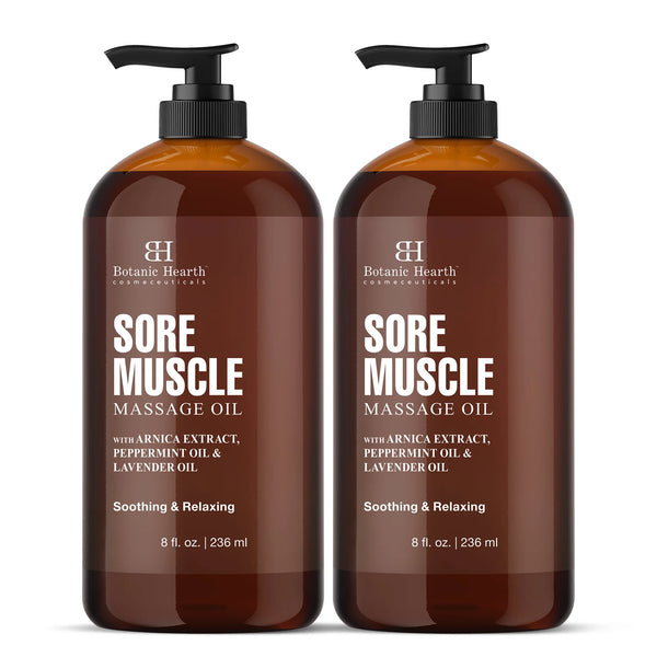 Sore Muscle Massage Oil with Arnica Montana Extract and Essential Oils | 8 fl oz | Pack of 2