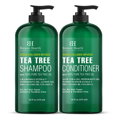 Vegan Collagen Infused Tea Tree Shampoo and Conditioner Set | 16 fl oz each
