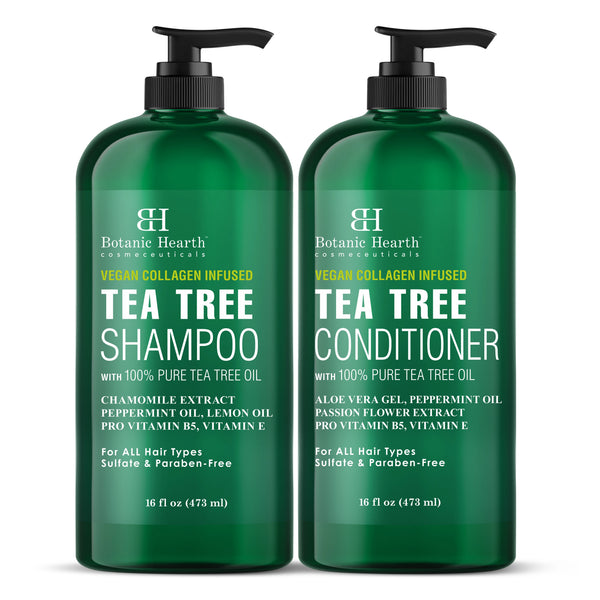 Vegan Collagen Infused Tea Tree Shampoo and Conditioner Set | 16 fl oz each