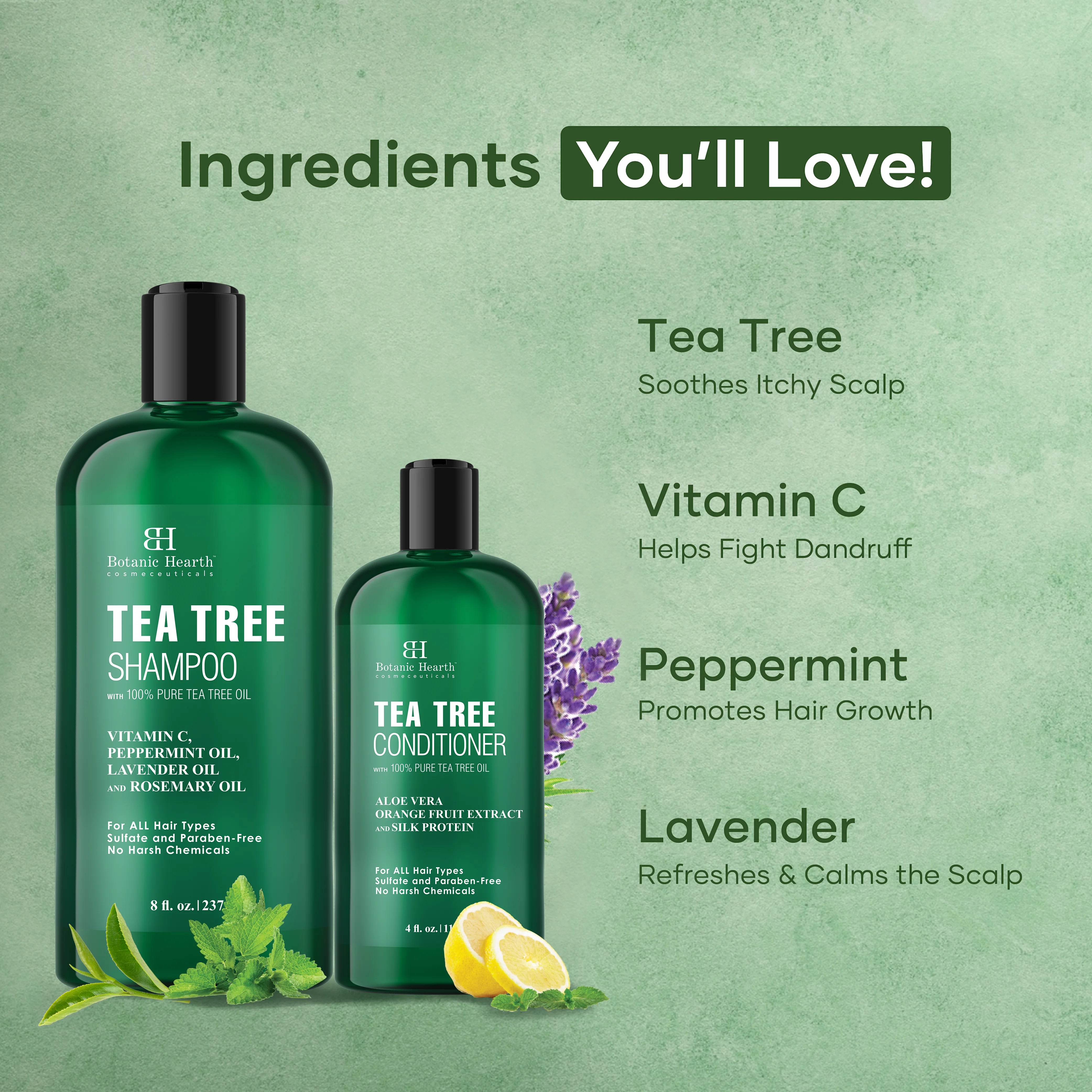 Tea Tree Shampoo - 8 fl oz and Conditioner 4 fl oz Set with Tea Tree Oil
