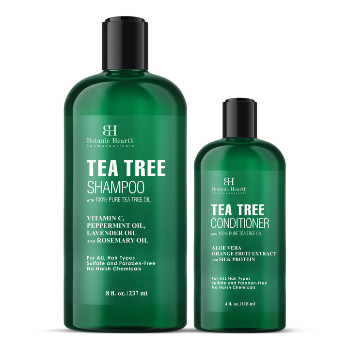 tea tree lavender shampoo and conditioner Botanic Hearth Tea Tree Shampoo 8fl oz and Conditioner 4 fl oz | with 100% Pure Tea Tree Oil, for Itchy and Dry Scalp, Sulfate/Paraben Free