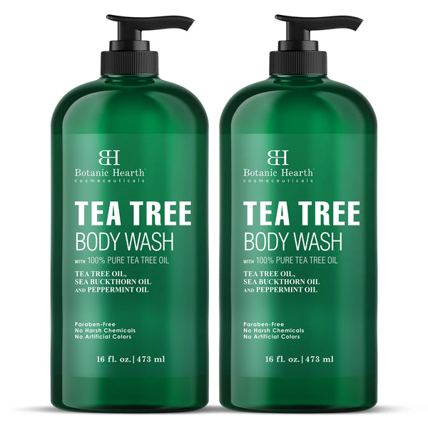 Tea Tree Body Wash with Sea Buckthorn Oil and  Peppermint Oil | 16 fl oz - Pack of 2