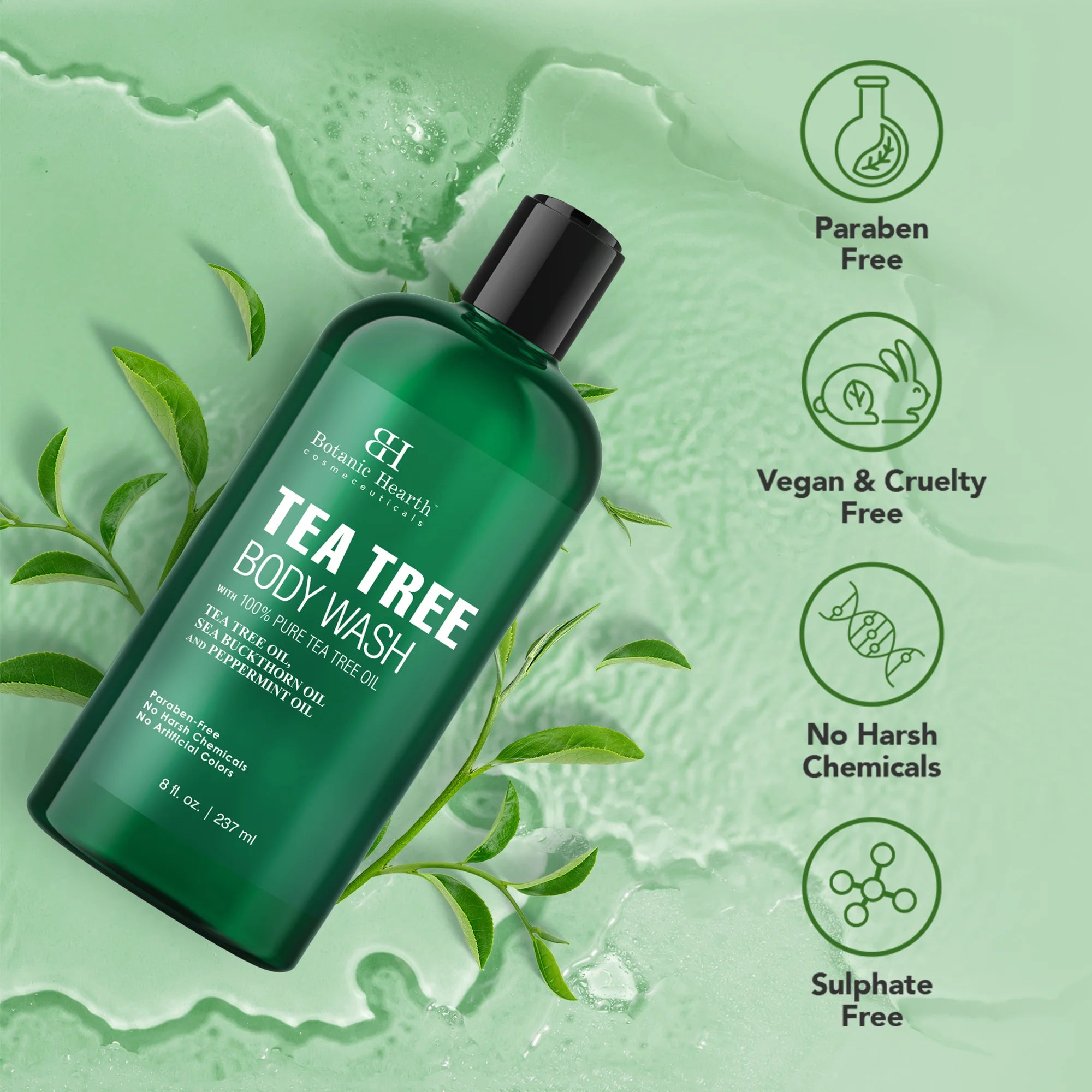 Tea Tree Body Wash with Sea Buckthorn Oil and  Peppermint Oil | 8 fl oz