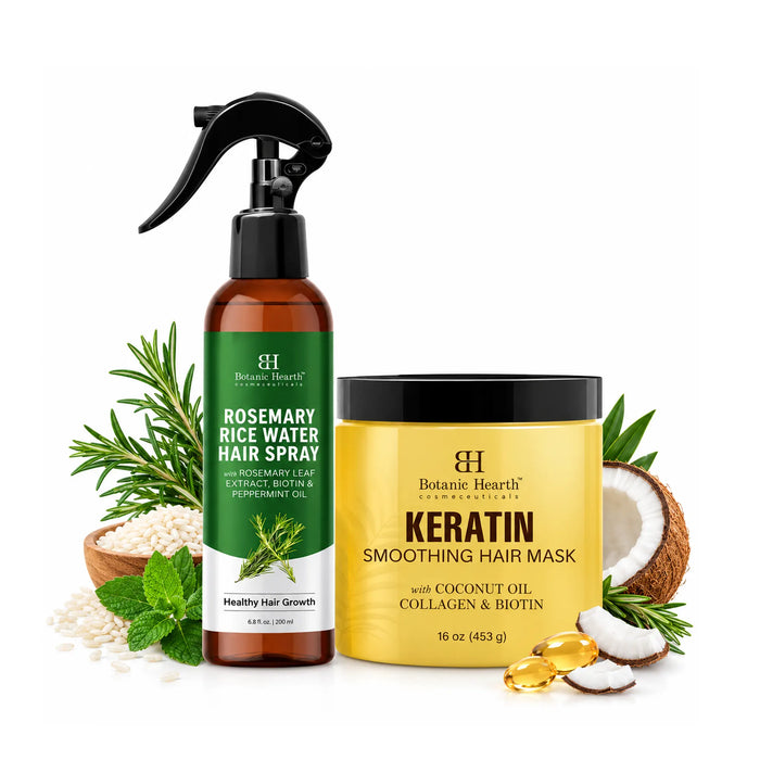 Rosemary Rice Water Hair Spray + Keratin Smoothening Hair Mask