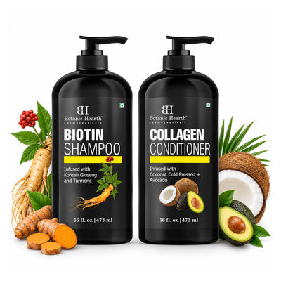 Biotin Shampoo and Collagen Conditioner Set with Korean Ginseng and Avocado | 16 fl oz each