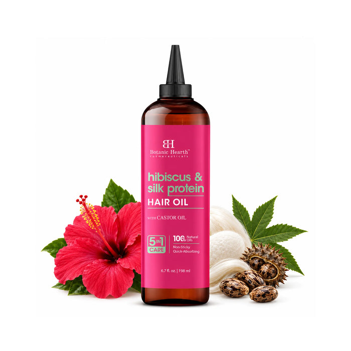 Hibiscus and Silk protein hair oil with Castor Oil | 6.7 fl oz