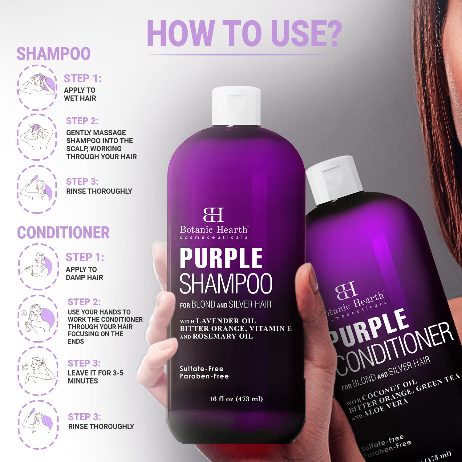 Purple Shampoo and Conditioner Set Protect Hair Color Botanic Hearth
